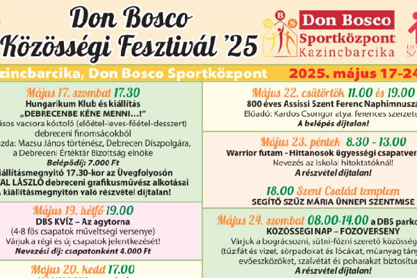 Kazincbarcika - Meghívó a Don Bosco Közösségi Fesztiválra 